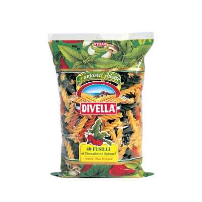 Fusilli pasta tubes with tomatoes and spinach, DIVELLA, 500 g